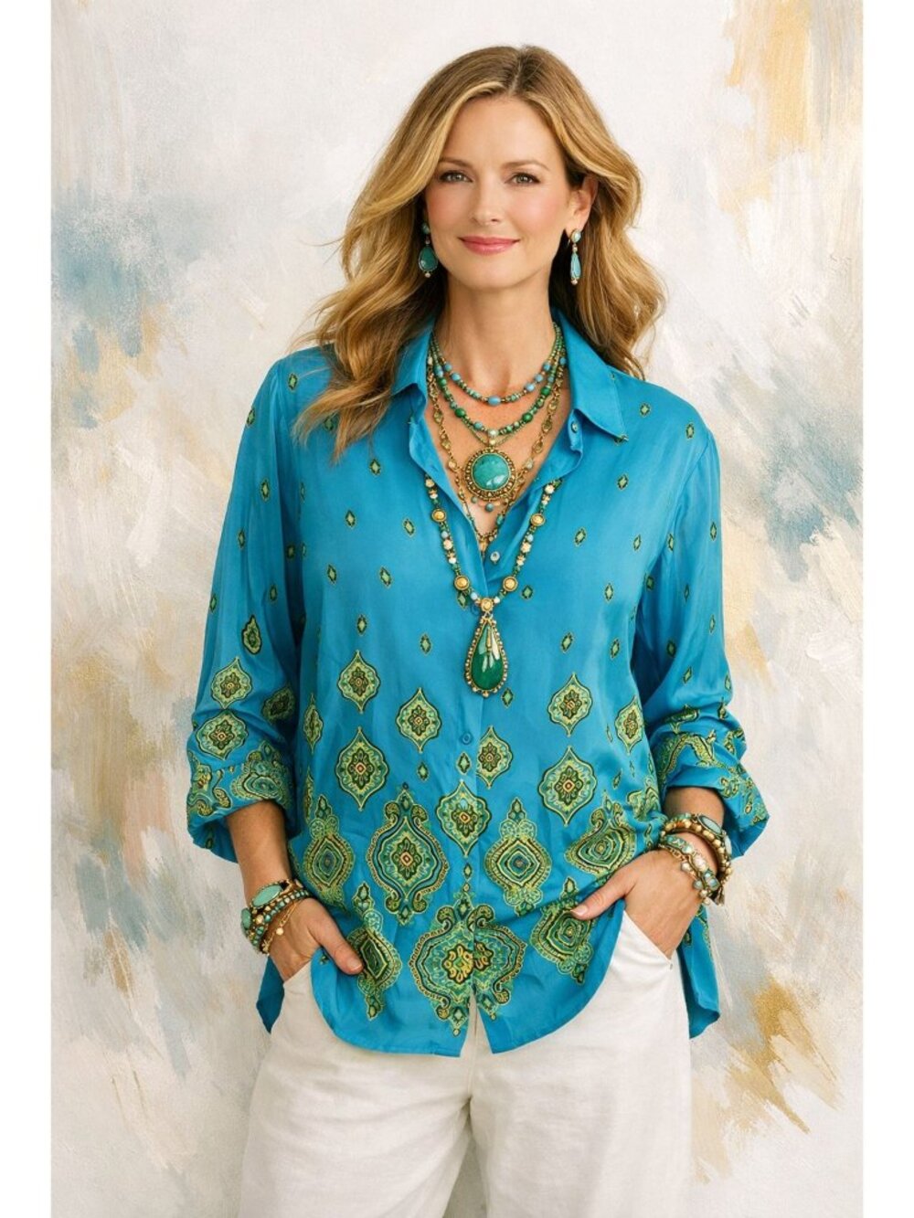 Silk Lore By Beth Terrell 100% Silk Cobalt Blue Top Womens M Sustainable Artsy